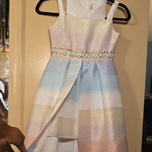 Rare Editions Glittering Pastel Striped Dress